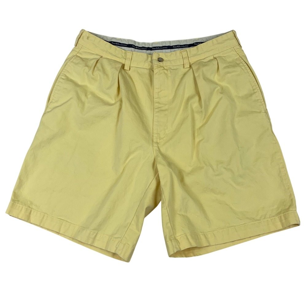 Polo Ralph Lauren Chino Shorts Mens 34 Yellow Pleated Cotton Twill 6 Inseam